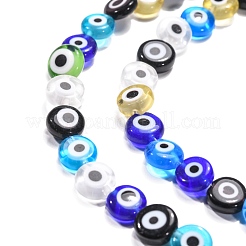 Handmade Evil Eye Lampwork Flat Round Bead Strands&nbsp;LAMP-L058-8mm-M