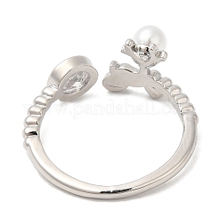 Plastic Pearl Christmas Deer Open Cuff Ring with Cubic Zirconia&nbsp;RJEW-R139-01P
