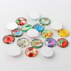Flower Printed Glass Cabochons&nbsp;GGLA-A002-10mm-BB