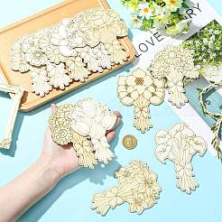 24Pcs 12 Styles Unfinished Wood Bouquet Cutouts&nbsp;WOOD-CJC0008-04-1
