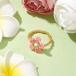 Round Seed Beads with Gemstone Beads Rings&nbsp;RJEW-MZ00015-02