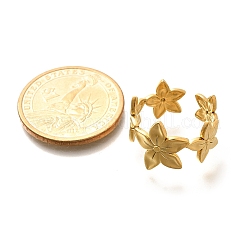 Flower 201 Stainless Steel Open Cuff Ring for Women&nbsp;RJEW-A053-02F-G