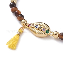 Natural Tiger Eye Stretch Charm Bracelets&nbsp;BJEW-JB04849-02