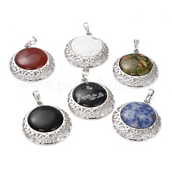 Mixed Gemstone Pendants with Hollow Platinum Brass Findings&nbsp;G-P448-A