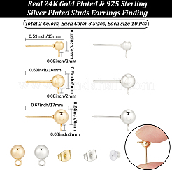 60Pcs 6 Styles 304 Stainless Steel Stud Earring Findings&nbsp;STAS-BBC0008-94
