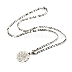 Non-Tarnish Flat Round with Saint Miller Archangel Pendant Necklaces&nbsp;NJEW-S422-03P