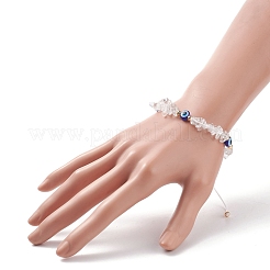Natural Quartz Crystal Chips & Resin Evil Eye Braided Bead Bracelet&nbsp;BJEW-JB08495-06