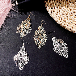 2 Pairs 2 Colors Alloy Aspen Leaf Chandelier Earrings&nbsp;EJEW-AN0001-49