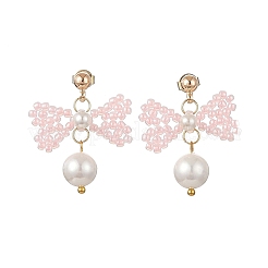 Glass Seed Bead and Shell Pearl Bead Dangle Earrings&nbsp;EJEW-MZ00766