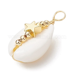 Natural Cowrie Shell Copper Wire Wrapped Pendants&nbsp;PALLOY-JF02932-03