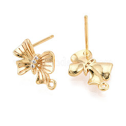 Brass Pave Clear Cubic Zirconia Bowknot Stud Earring Findings&nbsp;KK-T077-23G
