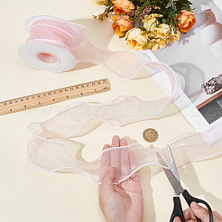 5 Yards Organza Plastic Ribbon with Plastic Pearl Edged&nbsp;OCOR-WH0101-185D