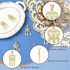 6Pcs 2 Styles Rack Plating Real 18K Gold Plated Brass Micro Pave Clear Cubic Zirconia Pendants&nbsp;KK-CJ0002-86