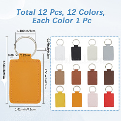 CutHollow 12Pcs 12 Colors Rectangle Imitation Leather Pendant Keychain&nbsp;KEYC-CL0001-12