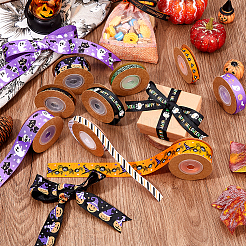 9Pcs 9 Styles Halloween Printed Polyester Grosgrain Ribbon&nbsp;OCOR-WH0085-74