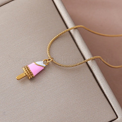 Summer Beach 304 Stainless Steel Enamel Ice Cream Pendant Necklaces for Women&nbsp;FD1093