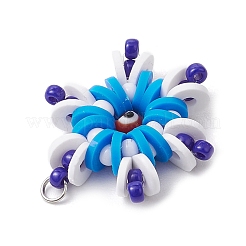 Handmade Polymer Clay and Snowflake Lampwork and Glass Round Pendants&nbsp;PALLOY-MZ00639-05
