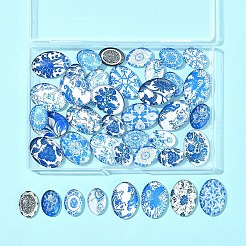 40Pcs 2 Styles Floral Theme Ornaments Glass Oval Flatback Cabochons&nbsp;GGLA-FS0001-10