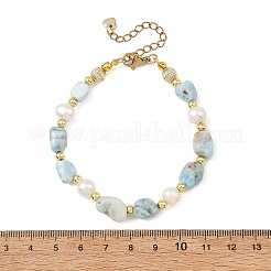 Natural Larimar Nuggets and Potato Freshwater Pearl Beaded Bracelets&nbsp;BJEW-JB14286