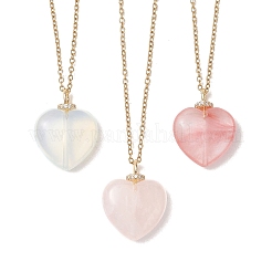 3Pcs 3 Styles Cherry Quartz Glass & Opalite & Natural Rose Quartz Heart Pendant 304 Stainless Steel Cable Chain Necklaces for Women&nbsp;NJEW-JN05971