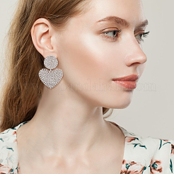 2 Pairs 2 Colors Crystal Rhinestone Heart Dangle Stud Earrings with 925 Sterling Silver Pin&nbsp;EJEW-AN0001-25