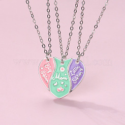 3Pcs Alloy Enamel Mom Daughter Heart Magnetic Pendant Necklace Sets for Mother's Day&nbsp;FS-WG5C723-02