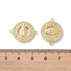 Rack Plating Brass Cubic Zirconia Virgin Mary Connector Charm&nbsp;KK-C084-01F-G