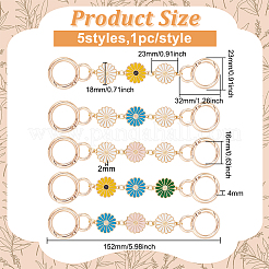 5Pcs 5 Colors Sunflower Alloy Enamel Link Purse Strap Extenders&nbsp;FIND-WR0009-35