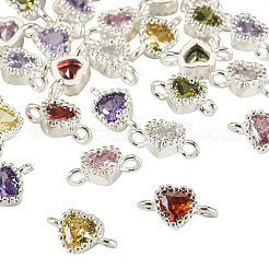 28Pcs 7 Colors Brass Pave Cubic Zirconia Heart Links Connector Charms&nbsp;KK-TA0003-47