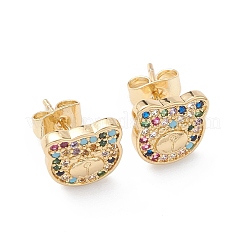 Cubic Zirconia Bear Stud Earrings&nbsp;EJEW-C059-03G
