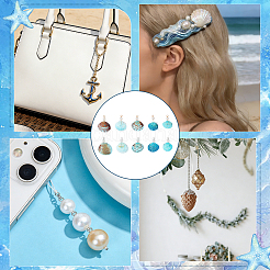 50Pcs 2 Colors Dyed Natural Shell & Imitaiton Round White Pearl Pendants&nbsp;SHEL-NB0001-70