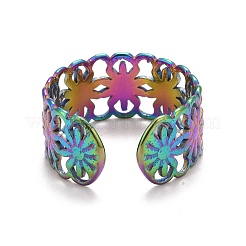 Rainbow Color Ion Plating(IP) 304 Stainless Steel Sunflower Open Cuff Ring for Women&nbsp;RJEW-A005-42MC