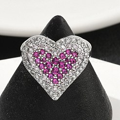 Heart Brass Micro Pave Cubic Zirconia Cuff Rings for Women&nbsp;RJEW-A069-12P