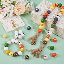80Pcs 8 Styles Animal Themes Printed Wood European Beads&nbsp;WOOD-PH0003-22