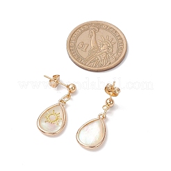 Brass Natural Paua Shell Teardrop Dangle Stud Earrings&nbsp;EJEW-JE06408-03