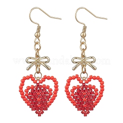 Handmade Glass Seed Beads Heart Dangle Earrings&nbsp;EJEW-MZ00577-05