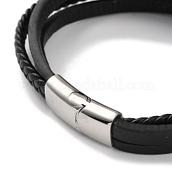 Men's Braided Black PU Leather Cord Multi-Strand Bracelets&nbsp;BJEW-K243-04AS