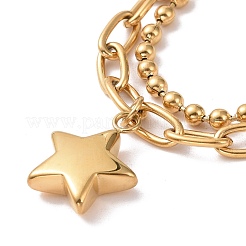 Ion Plating(IP) 304 Stainless Steel Double Layered Chains Multi-strand Bracelet with Star Charms for Women&nbsp;STAS-E154-10G