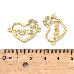 Mother's Day Brass Micro Pave Cubic Zirconia Heart with Word Mama Connector Charms&nbsp;KK-M324-01D-G