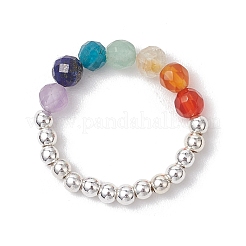 Natural Amethyst & Natural Lapis Lazuli & Natural Apatite & Natural Green Aventurine & Natural Citrine & Brass Beads Chakra Rings&nbsp;RJEW-TA00185-02