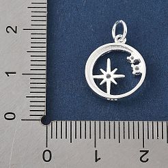 925 Sterling Silver Pave Clear Cubic Zirconia Ring with Star Pendants&nbsp;STER-R013-10S