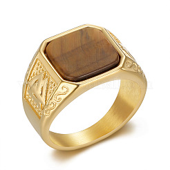 304 Stainless Steel with Natural Tiger Eye Finger Rings&nbsp;FS-WG06E27-02