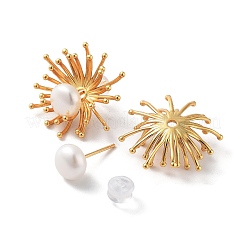 Flower Natural Pearl Stud Earrings for Women&nbsp;EJEW-E303-21G