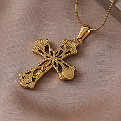 Vintage 316 Surgical Stainless Steel with Clear Glass Hollow Jesus Cross Pendant Necklaces for Women Men&nbsp;JW8660