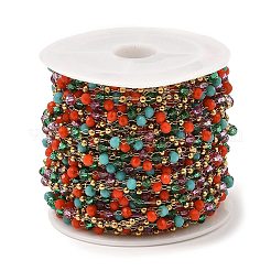 Colorful Rondelle Glass Beaded Link Chains&nbsp;CHS-G028-14G