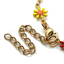 Ion Plating(IP) Golden 304 Stainless Steel Flower Link Chain Bracelets with Enamel&nbsp;BJEW-E088-02G-07