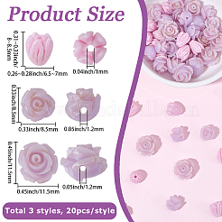60Pcs 3 Styles Dyed Synthetic Coral Carved Beads&nbsp;CORA-SC0001-21B