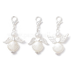 3Pcs 3 Styles Angel Alloy & ABS Imitation Pearl Pendants Decorations&nbsp;HJEW-JM04079