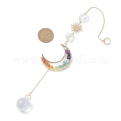 Chakra Natural Gemstone Chips & Brass Moon Hanging Suncatchers&nbsp;HJEW-JM04625