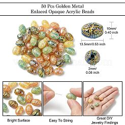 50Pcs Golden Metal Enlaced Opaque Acrylic Beads&nbsp;OACR-CJ0001-78